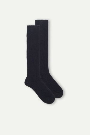 Blue Intimissimi Long Ribbed Socks in Cashmere and Wool | CAXBR58218