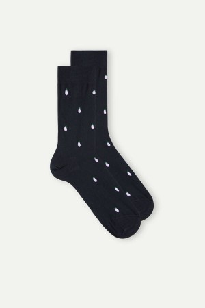 Blue Intimissimi Short Socks in Patterned Cotton | XCABH59298