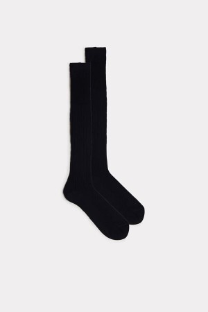 Blue Intimissimi Tall Ribbed Egyptian Cotton Socks | CAJKU38608