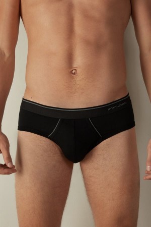 Black Intimissimi Supima Cotton Briefs with Visible Elastic | ECAHC76678