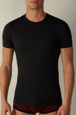 Black Intimissimi T-shirt in Stretch Supima® Cotton | ZCAMJ61973