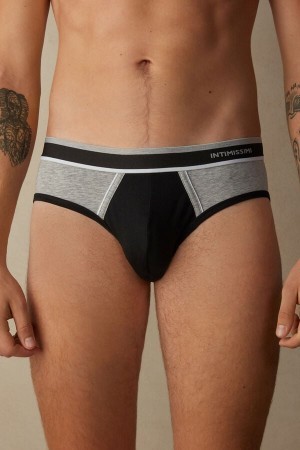 Black Intimissimi Two-Tone Stretch Supima® Cotton Briefs | CADFL82323