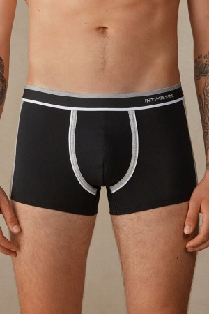 Black Intimissimi Two-tone Boxers in Stretch Supima® Cotton | CAZDE24133