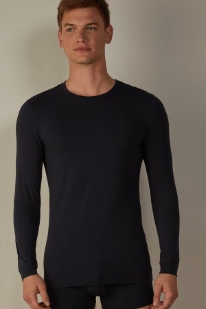 Blue Intimissimi Long-Sleeve Stretch Supima Cotton Top | BCASD63403