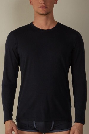 Blue Intimissimi Long-sleeve Crew-Neck Merino-Wool Top | UCATG95923