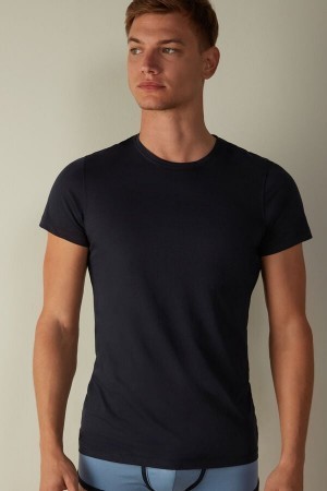 Blue Intimissimi Short-Sleeve Crew-Neck T-Shirt in Extra-Fine Supima® Cotton | ECAVG71172