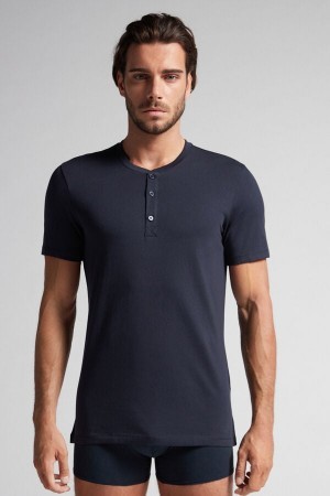 Blue Intimissimi Short-Sleeved Supima® Cotton Shirt | CADYB21830