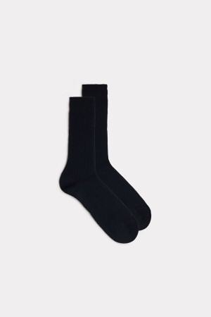 Blue Intimissimi Short Ribbed Egyptian Cotton Socks | YCAVQ89999