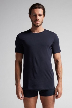 Blue Intimissimi Short Sleeve Crew Neck T Shirt in Supima® Cotton | CAQCS93005