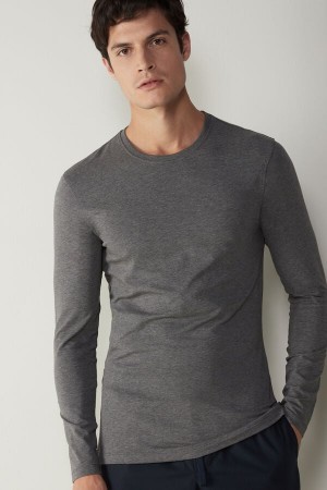 Dark Grey Intimissimi Long-Sleeve Stretch Supima Cotton Top | CAJBT84195