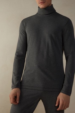 Dark Grey Intimissimi Long-sleeve High-Neck Modal-Cashmere Top | CAXBR82680