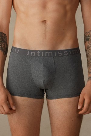 Dark Grey Intimissimi Microfiber Logo Boxer Shorts | CAIIZ81043