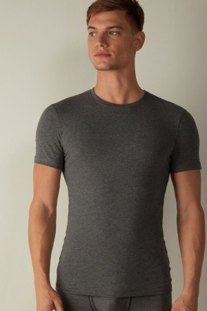 Dark Grey Intimissimi T-shirt in Stretch Supima® Cotton | CAICD47016