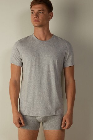 Grey Intimissimi Short Sleeve Crew Neck T Shirt in Supima® Cotton | BCASD14707