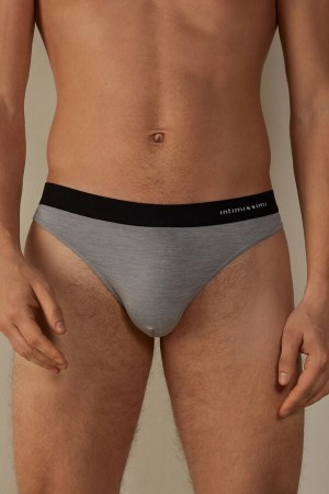 Pale Grey Intimissimi Logo Detailed Microfiber Thong | ACAWC44379