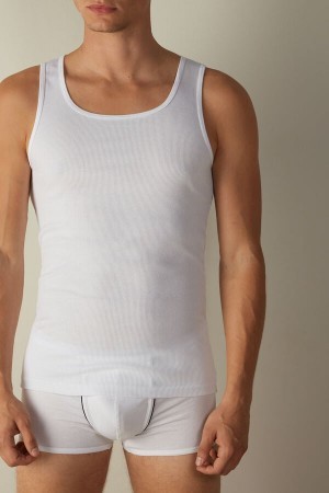 White Intimissimi Ribbed Supima Cotton Tank Top | ZCAMJ21966