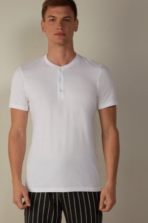 White Intimissimi Short-Sleeved Supima® Cotton Shirt | ZCANQ16791