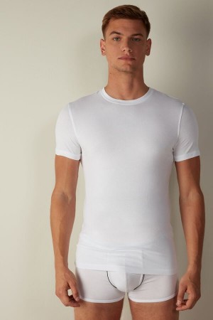 White Intimissimi T-shirt in Stretch Supima® Cotton | QCAWA55780