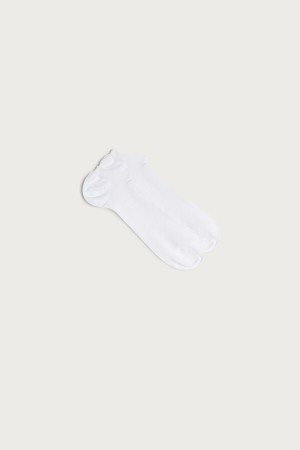 White Intimissimi Tartan Cotton Ribbed Trainer Socks | CAQCS49314