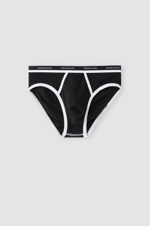 Black Intimissimi Natural Fresh Supima® Cotton Briefs with Logo | BCASO30093