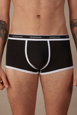 Black Intimissimi Natural Fresh Supima® Cotton Boxers with Logo | CAZPD52534