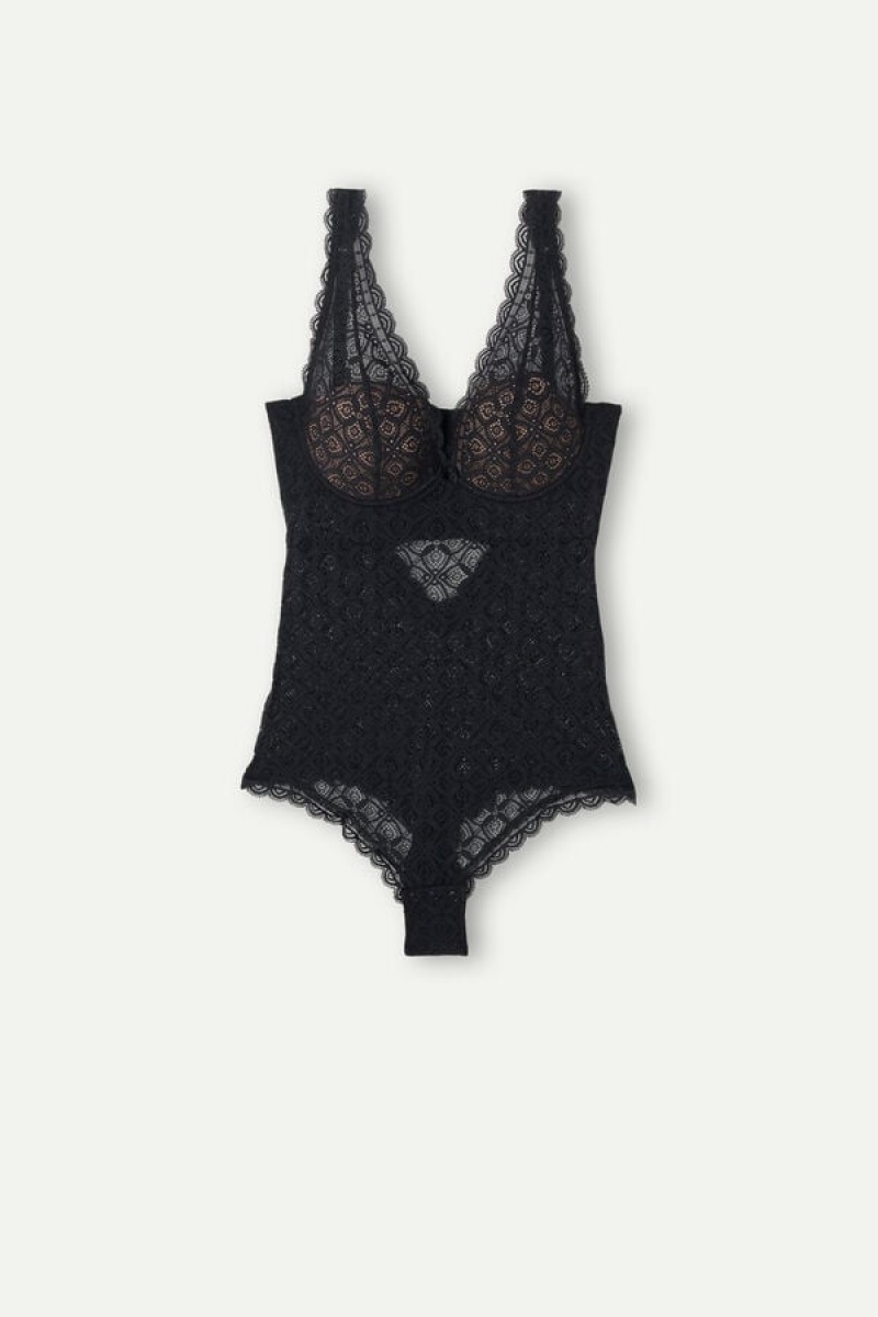 Black Intimissimi Eleonora Lace Bodysuit | TCAWZ16979