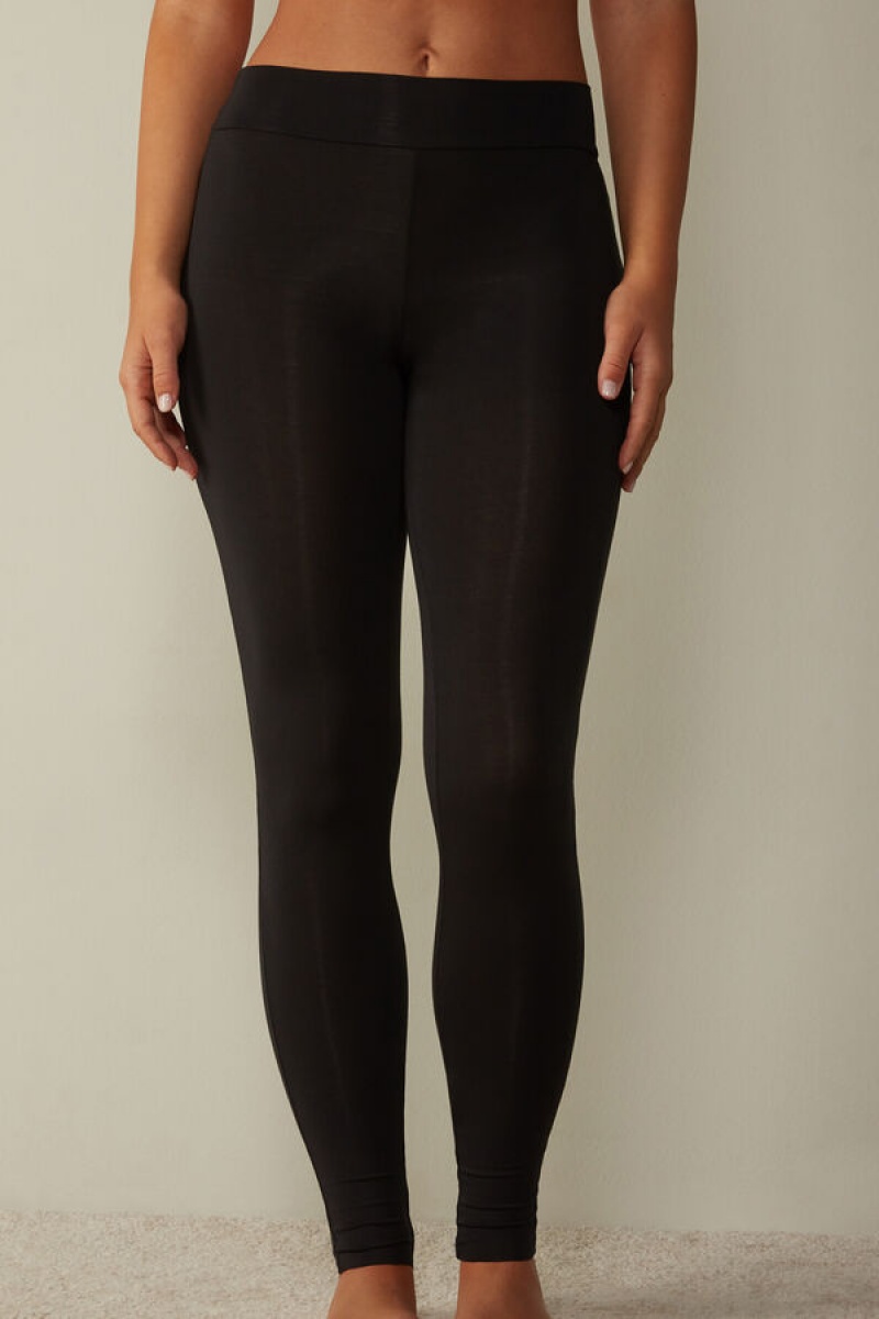 Black Intimissimi High-Waisted Micromodal Stirrup Leggings | CAJZR66998