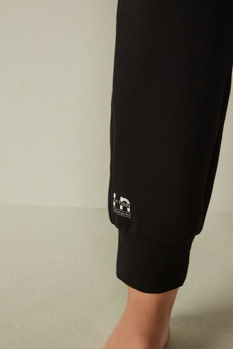 Black Intimissimi In Action Plush Jogger Pants | YCAVQ62149