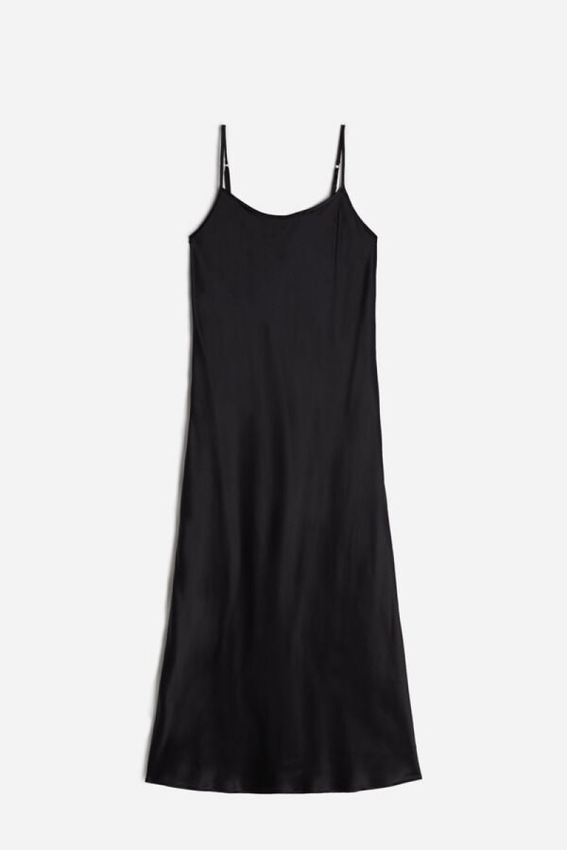 Black Intimissimi Midi-Length Slip in Silk | DCAVO40647