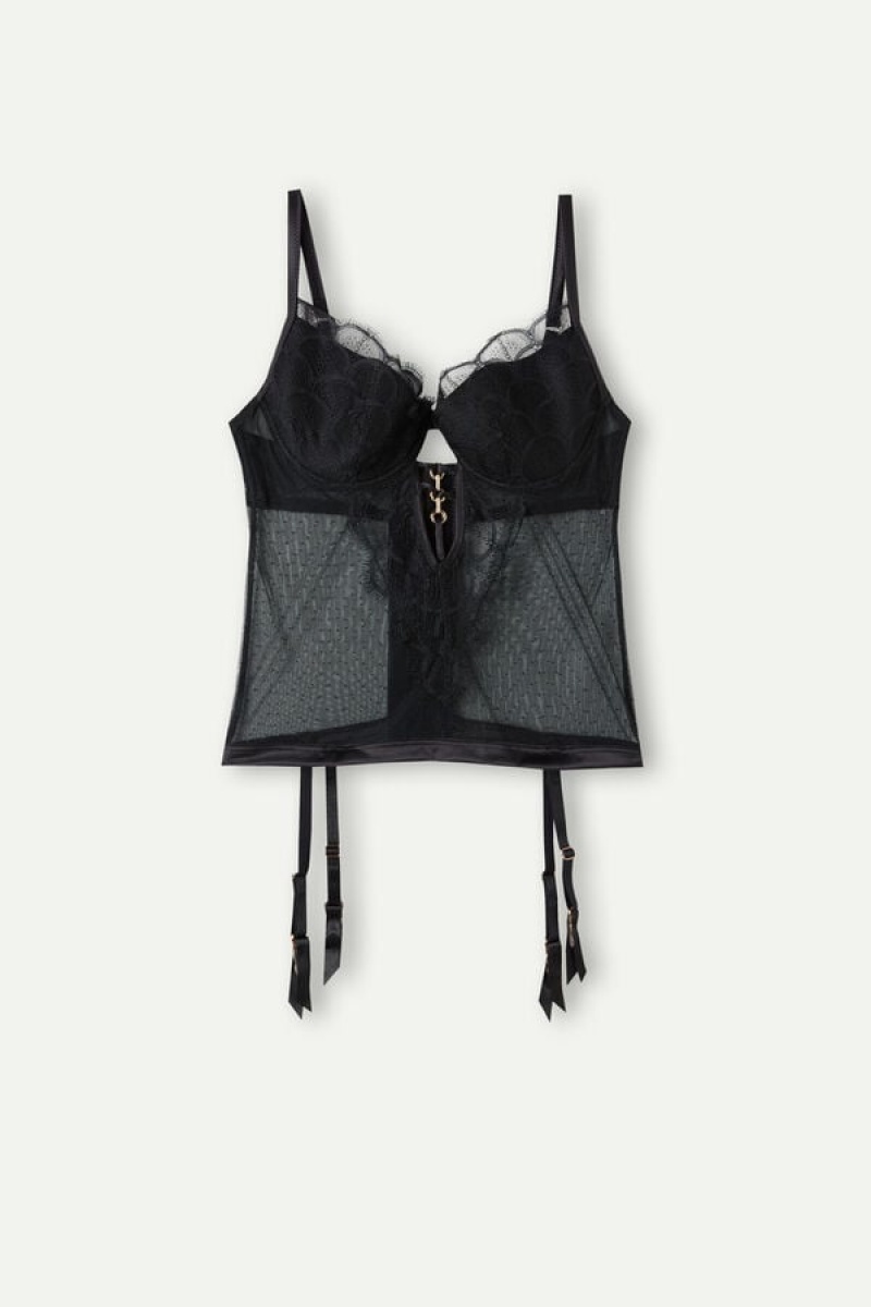 Black Intimissimi Pure Charme Guipure Demi Bustier | DCAKV15149