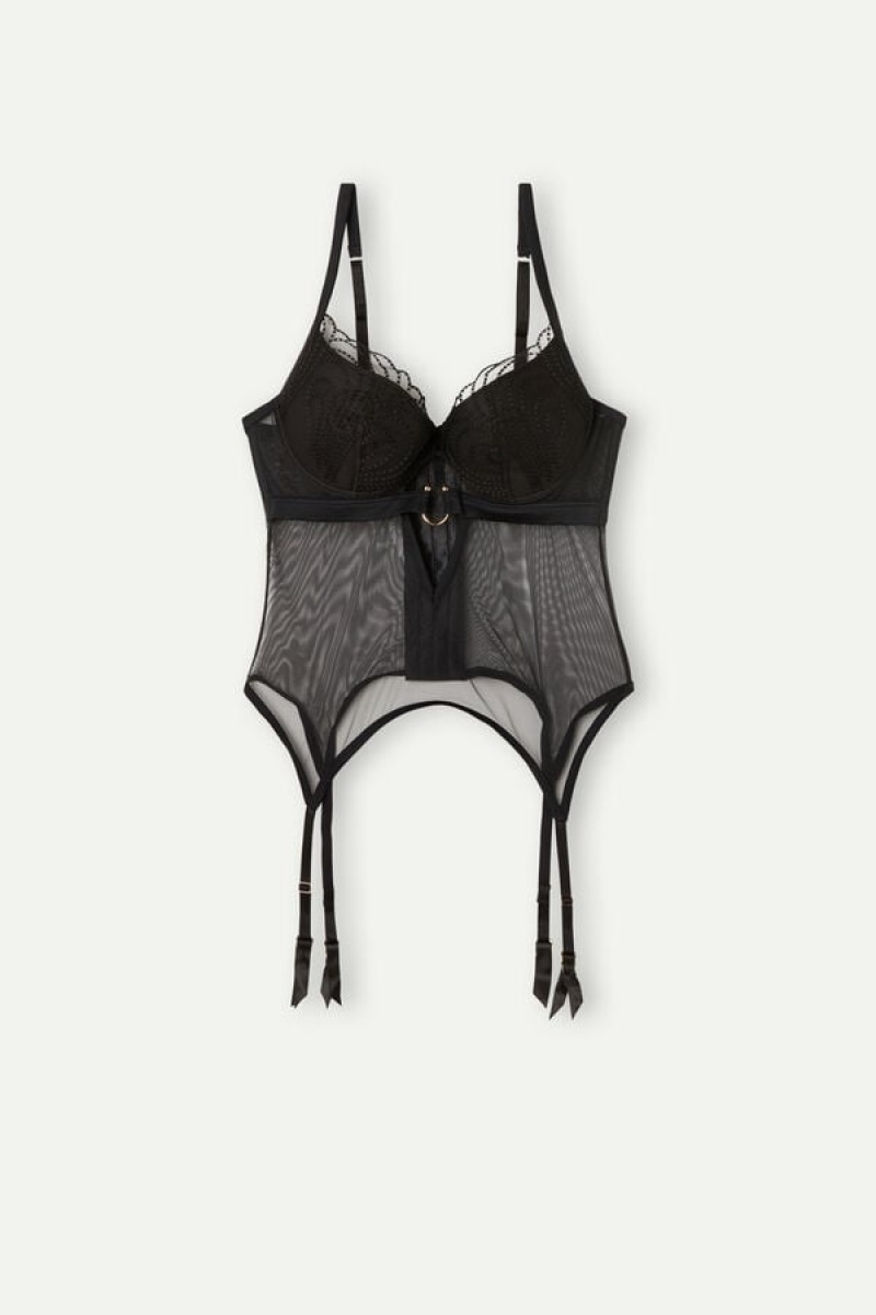 Black Intimissimi Steal the Show Guipure Demi-Cup Bra | CANEJ57075