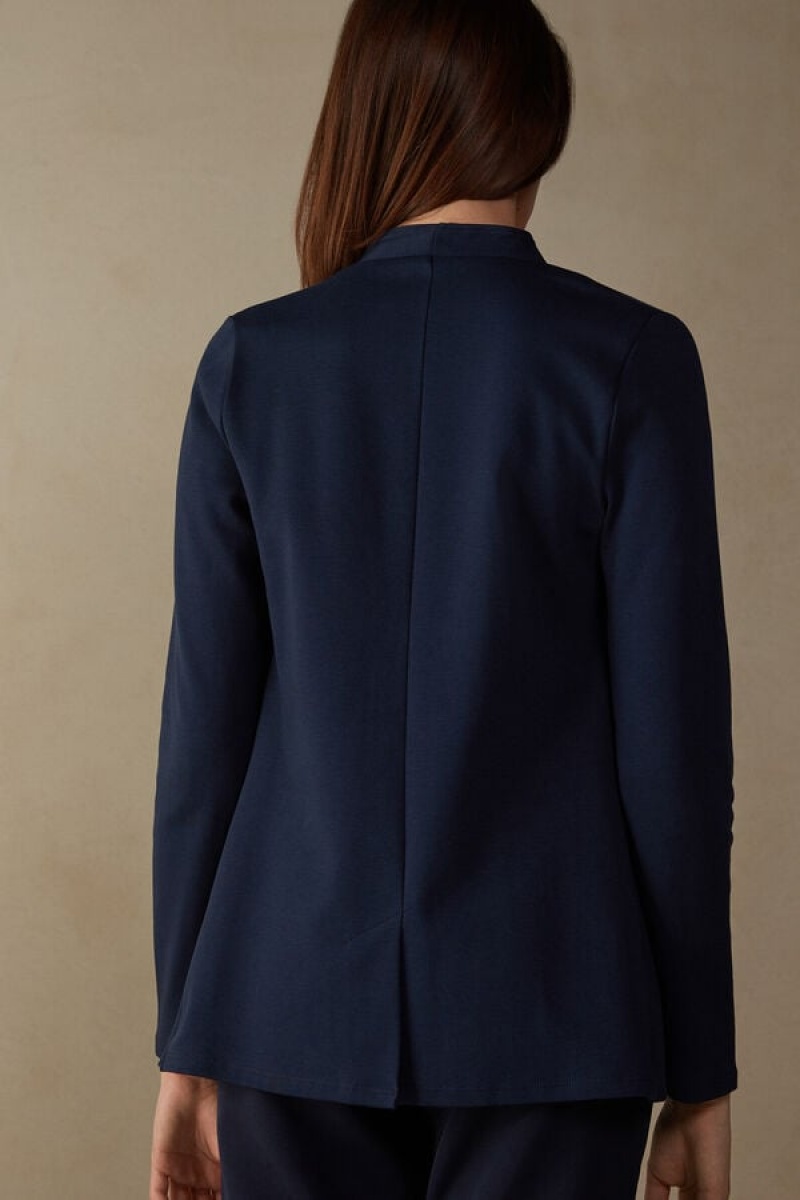 Blue Intimissimi Long-Sleeved Cotton Interlock Cardigan | PCAER84767