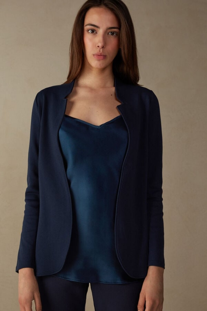 Blue Intimissimi Long-Sleeved Cotton Interlock Cardigan | PCAER84767