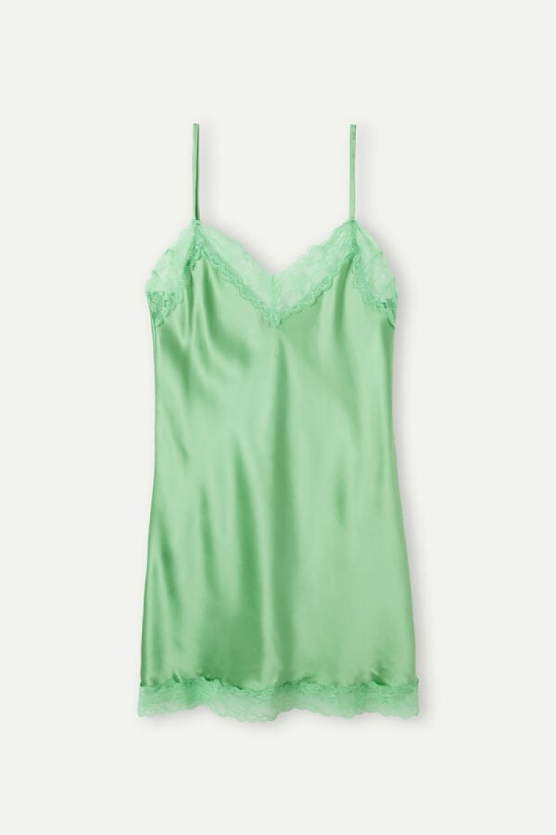 Green Intimissimi Silk Slip with Lace Insert Detail | CAJKU48748