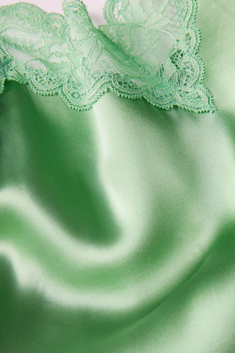 Green Intimissimi Silk Slip with Lace Insert Detail | CAJKU48748