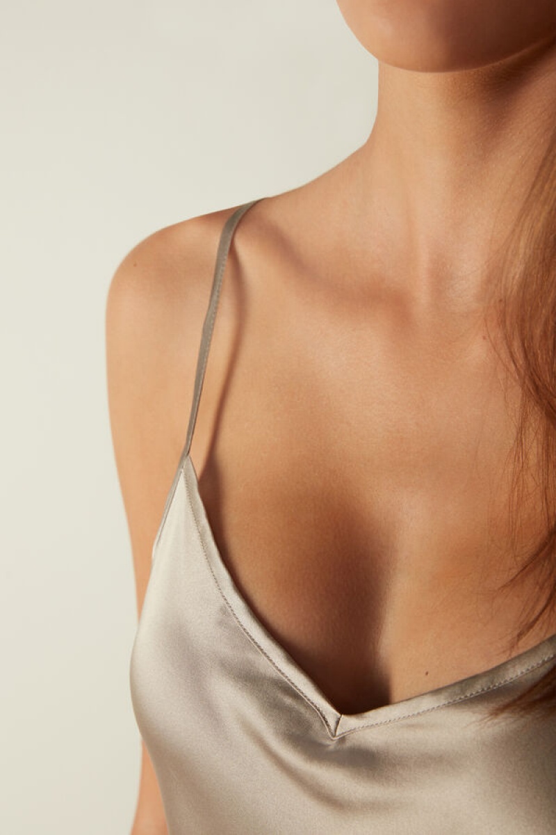 Natural Intimissimi Silk Satin Top with V-neckline | DCAKV71403