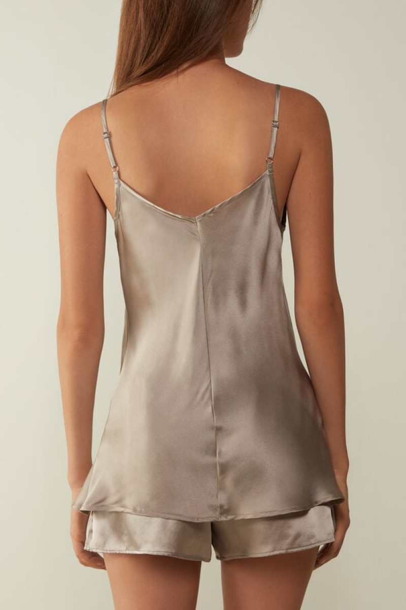 Natural Intimissimi Silk Satin Top with V-neckline | DCAKV71403