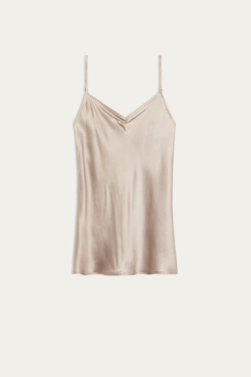 Natural Intimissimi Silk Satin Top with V-neckline | DCAKV71403