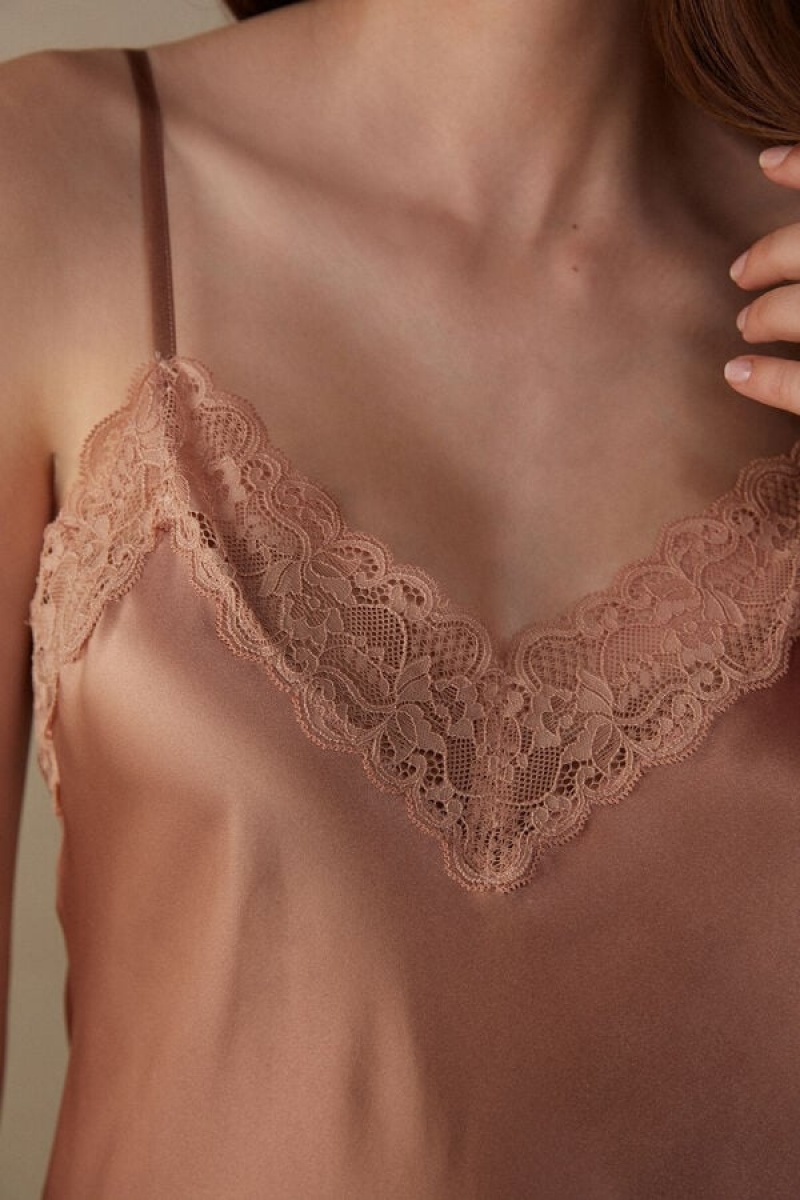 Natural Intimissimi Silk Slip with Lace Insert Detail | LCASX78059