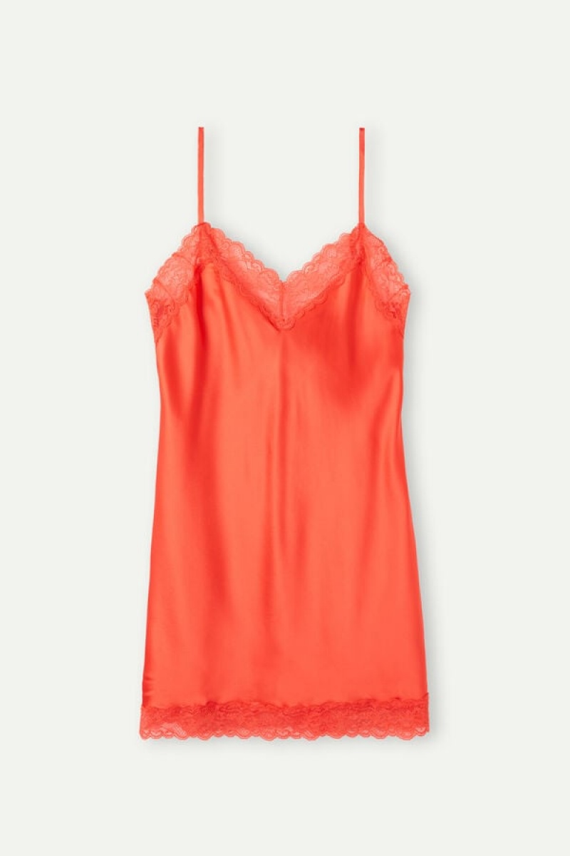 Orange Intimissimi Silk Slip with Lace Insert Detail | CAIIZ67172