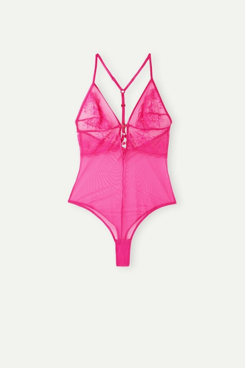 Pink Intimissimi Fearless Femininity Tulle and Lace Bodysuit | CAJKU59565