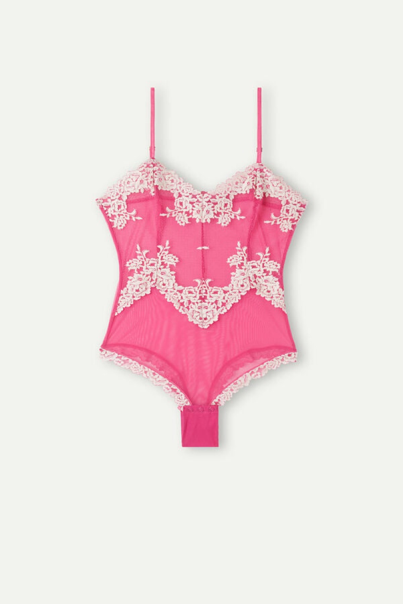 Pink Intimissimi Pretty Flowers Tulle and Lace Bodysuit | CAEGJ14967