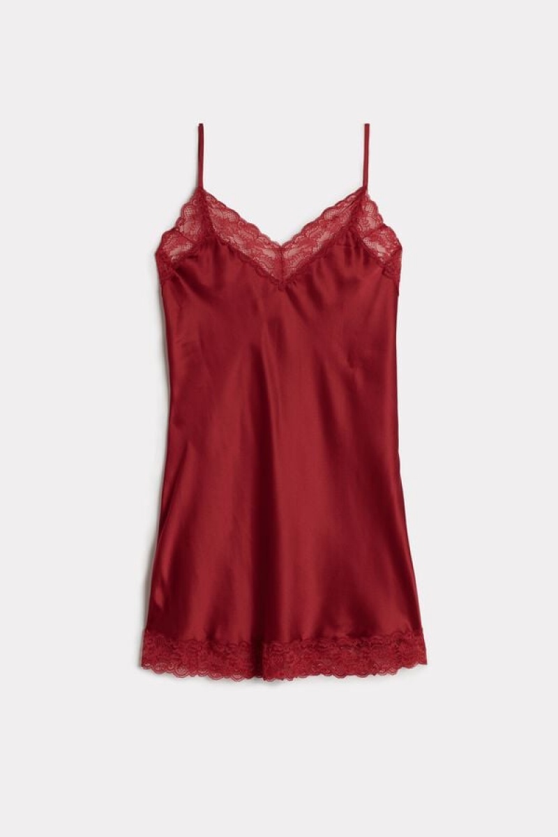 Red Intimissimi Silk Slip with Lace Insert Detail | YCAVQ98090