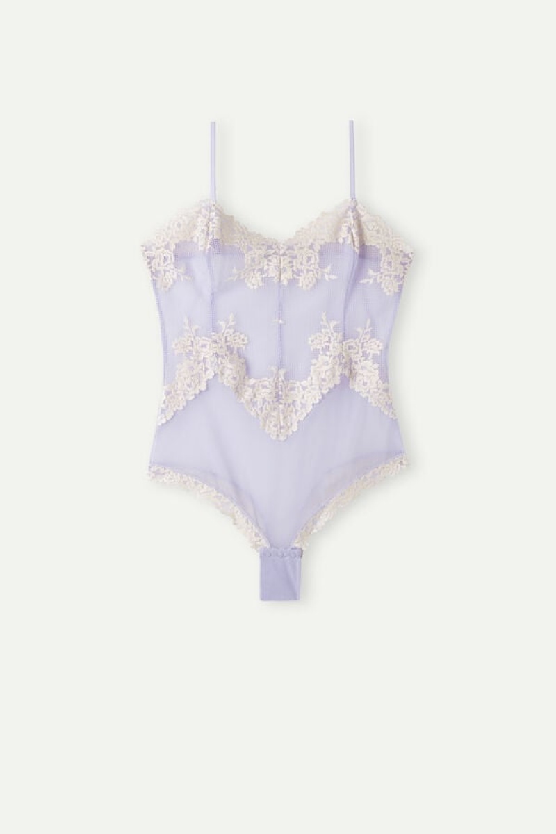 Violet Intimissimi Pretty Flowers Tulle and Lace Bodysuit | FCAUI18783