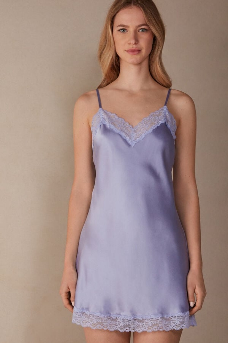 Violet Intimissimi Silk Slip with Lace Insert Detail | ZCAMJ72218