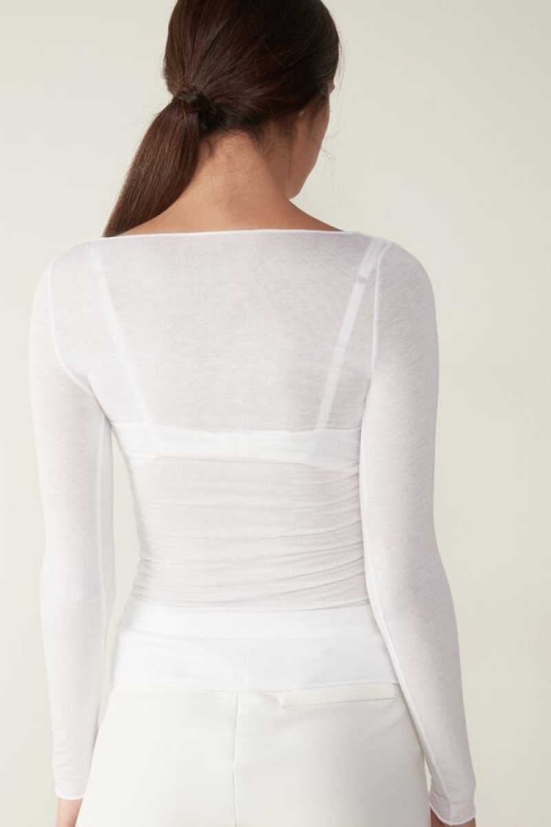 White Intimissimi Boat Neck Modal Cashmere Ultralight Top | DCAKV92921