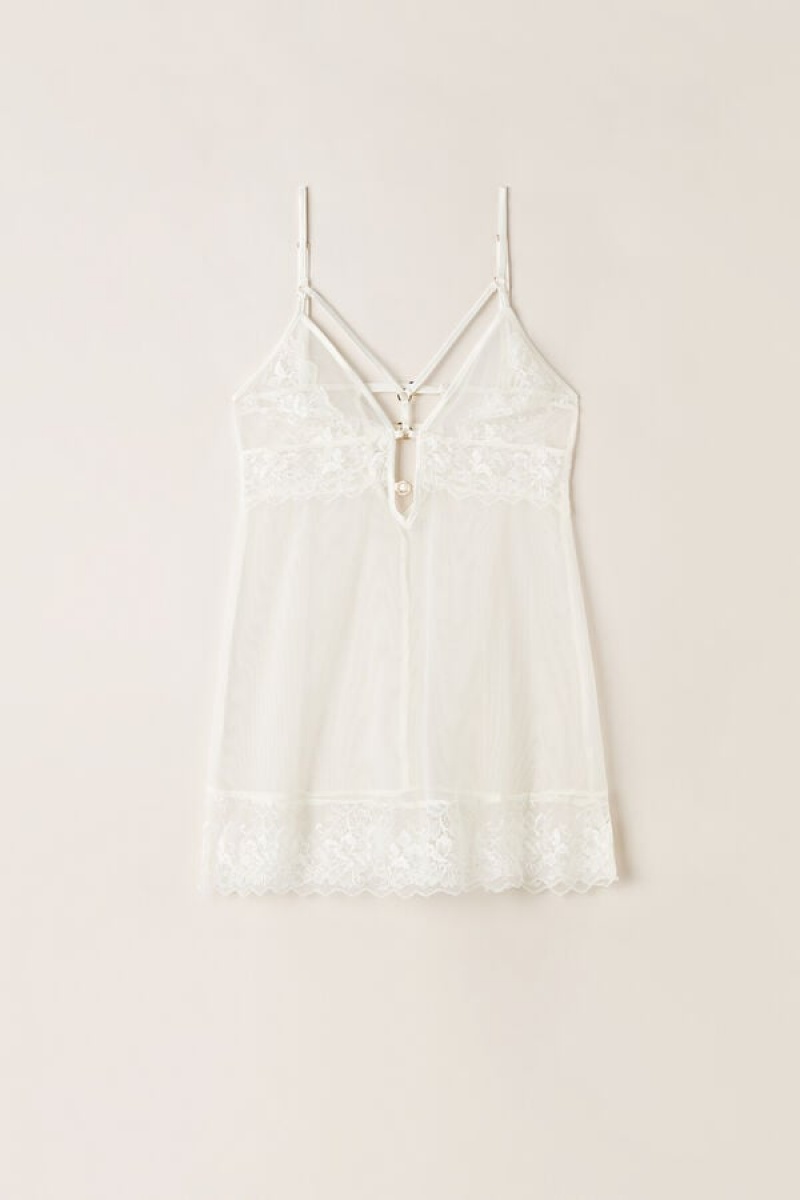 White Intimissimi Fearless Femininity Tulle and Lace Babydoll | CAZPD95126