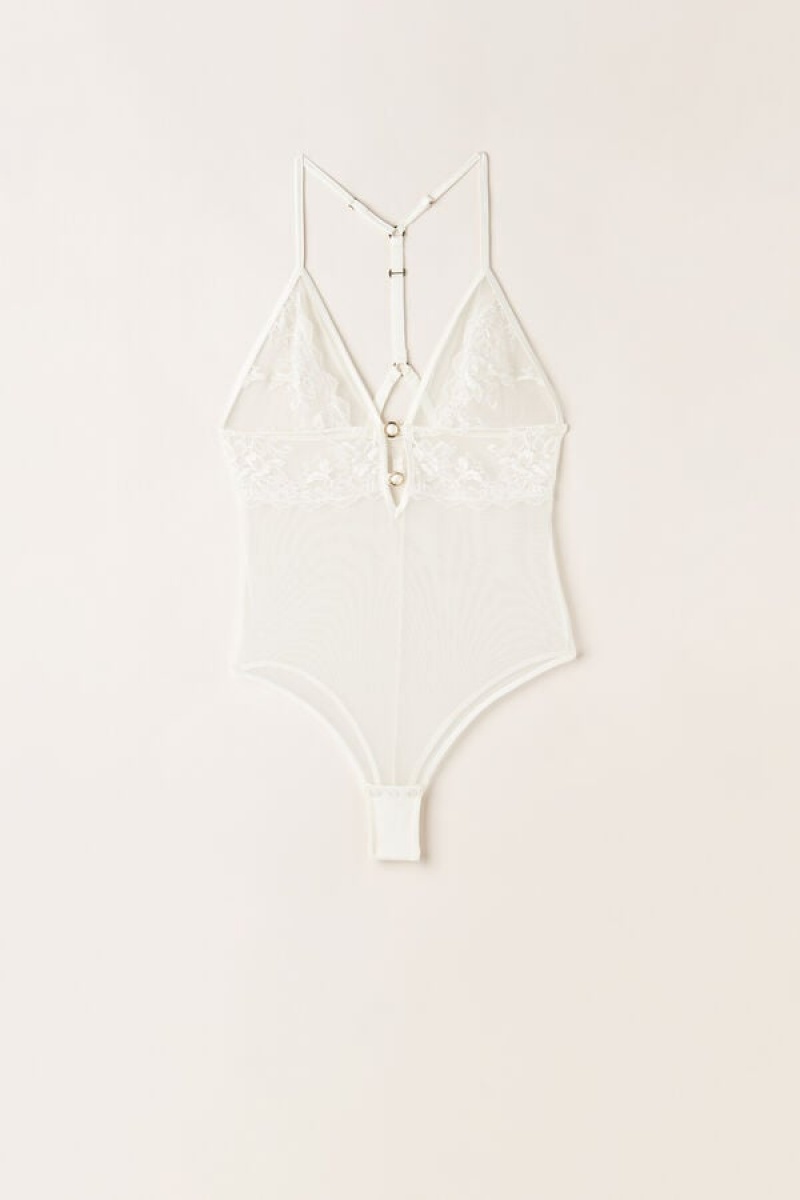 White Intimissimi Fearless Femininity Tulle and Lace Bodysuit | CAJVR85651