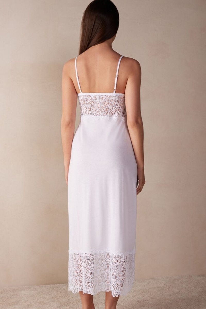 White Intimissimi Hot Summer Days Long Nightgown in Supima® Ultrafresh Cotton | MCAHR48913