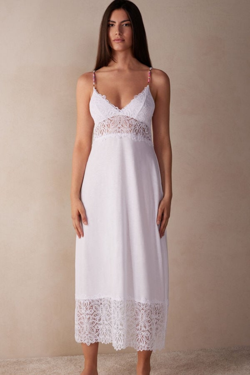 White Intimissimi Hot Summer Days Long Nightgown in Supima® Ultrafresh Cotton | MCAHR48913